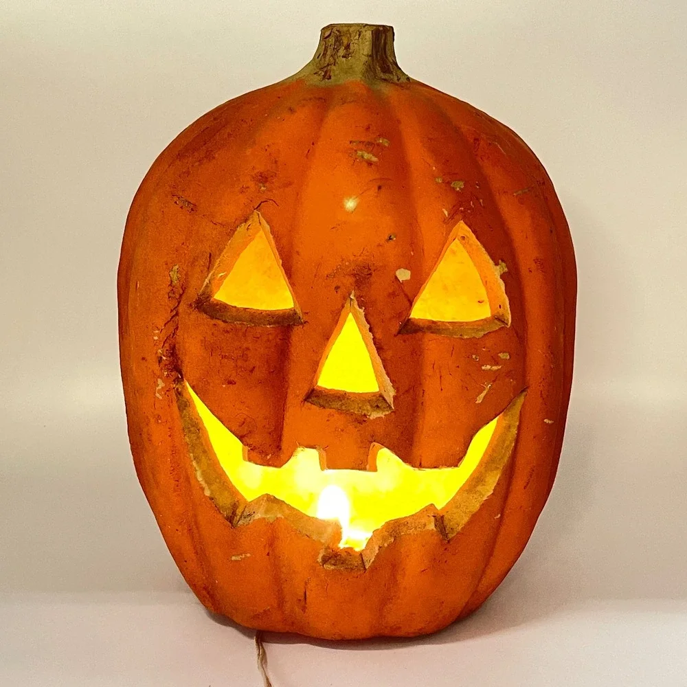 Vintage Gemmy Foam Jack-O-Lantern Pumpkin Halloween Light Up Blow Mold Decor